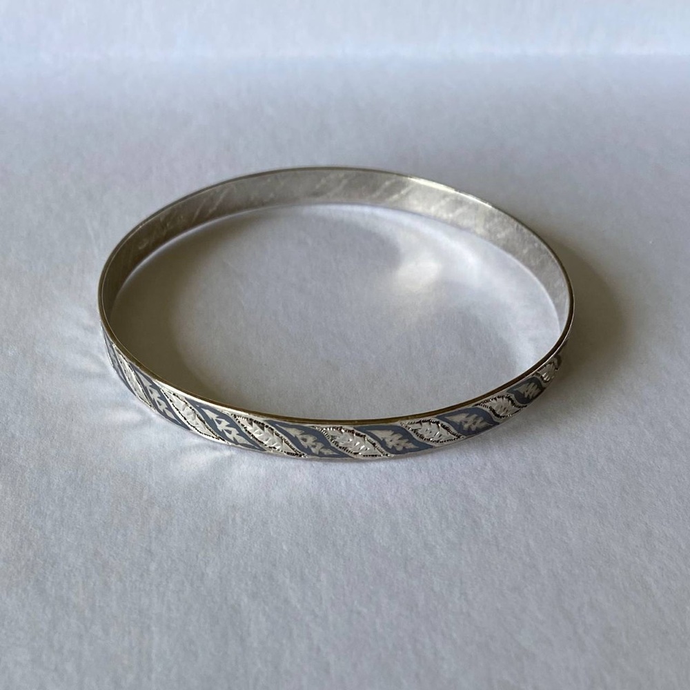 Vintage Elegant 875 Silver Niello Bangle Bracelet